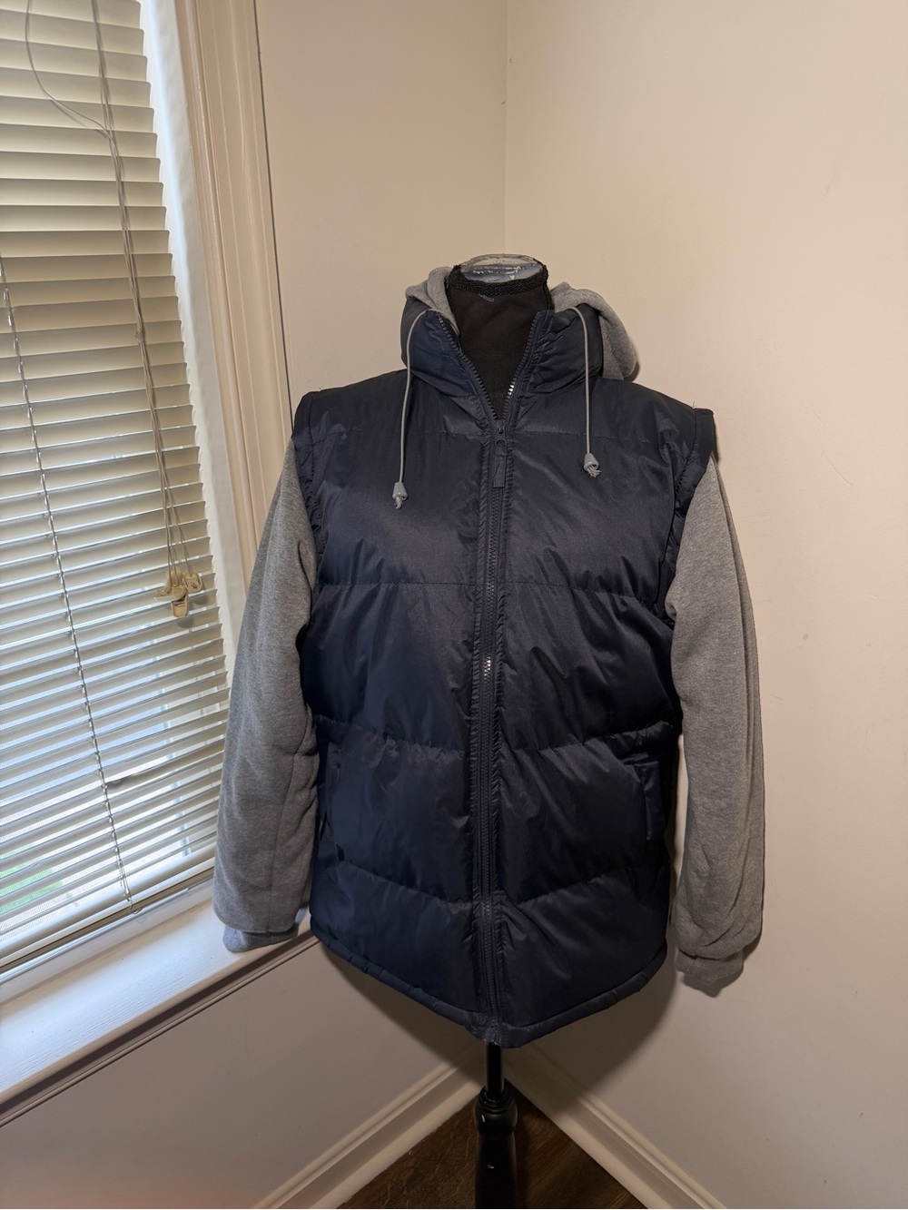 Ministry Of Fashion Small Navy Gray Hooded Puffer Jacket Full Zip Coat